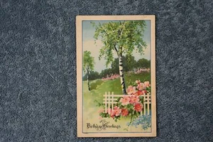 Cartolina dipinta auguri compleanno 1916 - usata per posta - Foto 1 di 2