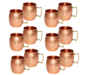 Set of 12 Handmade Pure Copper Moscow Mule Brass Handle Hammered Cocktail Mug - Picture 1 of 6