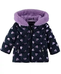 Rothschild NAVY HEARTS Baby Girls' Foil Heart Quilted Jacket+Mittens, 24 M - Picture 1 of 3