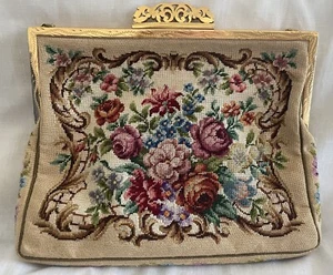 Vintage handgefertigte Petit Point Abendtasche mit Blumenmuster signiert BERTA Made in Vienna - Bild 1 von 23