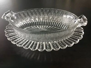1895 Klar Pressglas Relish Schale mit Griffen und aufgesetzter Tropfschale SCHÖN! - Bild 1 von 12