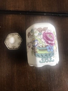 Antique Masons Ironstone Trinket Box England Excellent Vintage Small 2” Flowers - Picture 1 of 7