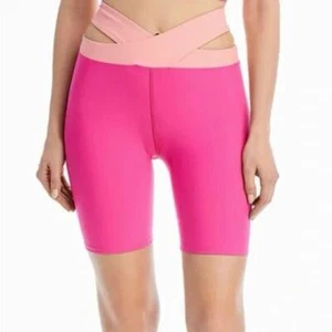 Aqua NWT Athletic Yoga Bike Shorts Fuchsia Peach Stretch High Rise Crisscross XL - Picture 1 of 6