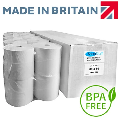 SHOPSTUFF 20 x JUST EAT 80mm BPA Free Thermal Printer EPoS Till Rolls 80X80mm Thermal (E4)
