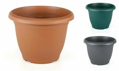 Plastic Round Plant Pots Garden Flower Planters - 6 Sizes Anthracite Green Terra - Image 1 of 4
