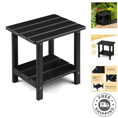 Mesa auxiliar Adirondack de polietileno de alta densidad negra - Solución de almacenamiento de 2 niveles Foto 1 de 4