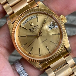 Seltene Bulova President Super Seville Day Date Gold Automatik Vintage Herrenuhr - Bild 1 von 8