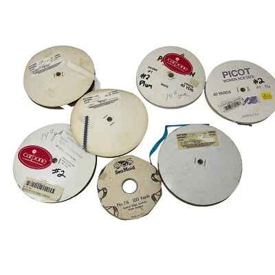 Lot Of Vintage Ribbon Spools Of Picot Edge Ribbon Carbone 3/16” Jade Eggshell + - Image 1 of 4