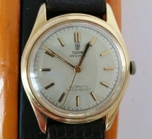 Vintage 18K Rose Rolex Tudor Oyster leather Band Automatic Rose Logo ShockResist - Picture 1 of 11