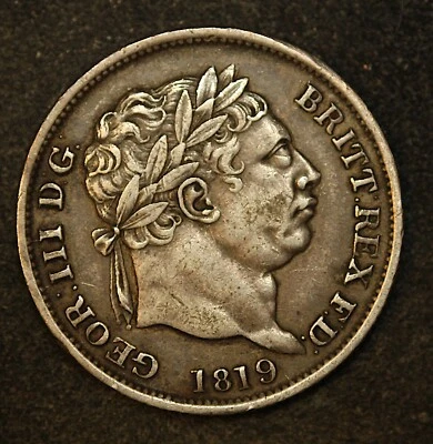 XF 1819 Great Britain Silver Shilling Coin Re-Punched 9, possible 9/8 - Image 1 of 2