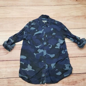Express Shirt Damen XS Blau Schwarz Knopfleiste Langarm Camouflage Damen - Bild 1 von 12