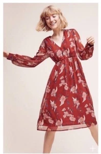 Anthropologie Eri + Ali Women’s Riverwind Peasant Dress Vneck Floral Size 12 - Picture 1 of 4