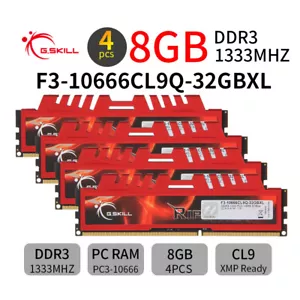 G.SKILL Ripjaws X 32GB 4x 8GB 240Pin RAM DDR3 1333 PC3-10666U Desktop Memory UK - Picture 1 of 8