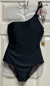 Kona Sol Damen One Shoulder Tie Medium Coverage Schwarz Badeanzug Gr. M (8-10) - Bild 1 von 5