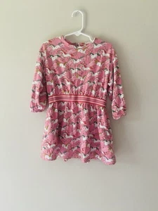 Mini Boden Girls 3-4Y Pink Rainbow Unicorn Jersey Dress Cotton/Tencel - Picture 1 of 4