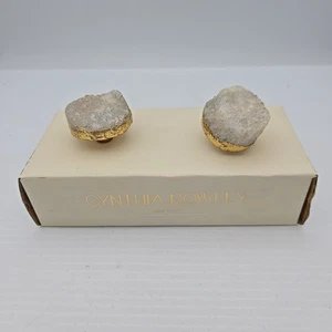 Cabinet Drawer Knobs Quartz Stone In Gold Cynthia Rowley 2 Pulls - Picture 1 of 3