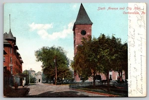 Carbondale Pennsylvania Sixth Avenue - City Hall - Vintage 1901-1907 Postcard - Picture 1 of 2