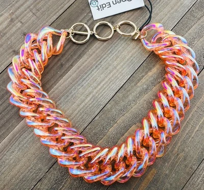 EDICIÓN ABIERTA Collar Distintivo Cadena Acrílico Grueso Iridiscente Oro Melocotón Nuevo con Etiquetas Foto 1 de 4