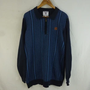 Lambretta 1/4 Zip Up Collared Size Large Blue Navy Checkerboard Long Sleeve - Picture 1 of 14