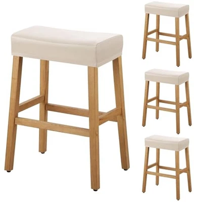  Stool Covers Rectangle - Pack Stretch Waterproof Saddle 4 Pu Leather-beige - Image 1 of 4