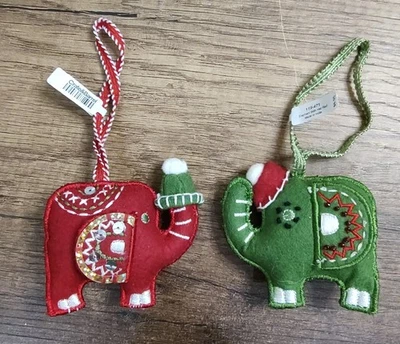 Crate and Barrel Felt Christmas Ornaments Embroidered Elephant Couple A7 - Image 1 of 2