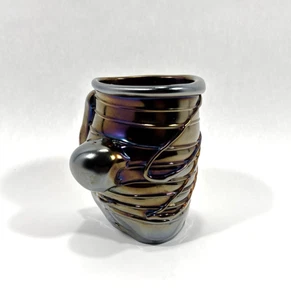 VTG 1978 Norm Thomas Signed Iridescent Metallic Glass Vase Rare 4.5" x 5.5" in - Picture 1 of 10