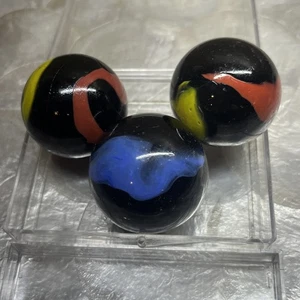 Lote De 3 Canicas Jumbo Vintage Canicas Negras Coloridas Remolino - Imagen 1 de 7