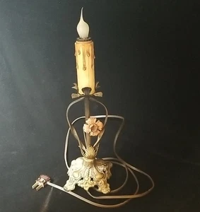 Bronzed Cast Iron Candle Lamp Antique / Vtg  Victorian Floral - Picture 1 of 13