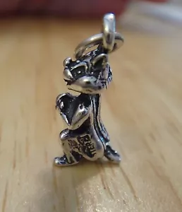 Sterling Silver 3D 9x17mm Chipmunk Holding a Nut or Acorn Charm - Picture 1 of 6