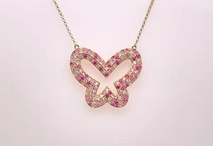 Sophia By Design 14K Gold Diamond Pink Sapphire Ruby Butterfly Pendant Necklace - Picture 1 of 6