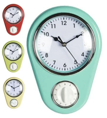 50er Jahre Retro Wanduhr Küchenuhr mit Kurzzeitmesser Vintage Eieruhr Timer () - Bild 1 von 4