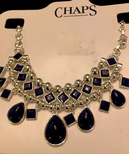 Chaps, Ladies' Fashion Necklace w/ Fantasy Blue Stone + Silver Accent Beads - Picture 1 of 5