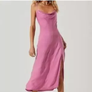 Astr pink slip dress slit drape neck cross back sz S new - Picture 1 of 10
