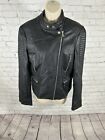 MAX STUDIO Black Cropped Vegan Leather Moto Jacket Full Zip Snap Close Women?s M