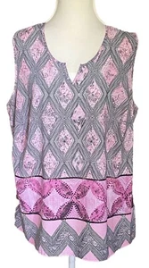 Covington Damen Übergröße Tunika Blumen ärmellose Bluse 1/4 Reißverschluss 1X - Bild 1 von 3