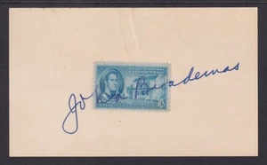 John Brademas (1927-2016) MOC Indiana, autographed 3c Indiana stamp on 3x5 card - Picture 1 of 1