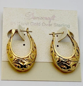 DaneCraft 24KT Gold Over 925 Sterling Silver Cutout Hoop Earrings - Picture 1 of 5