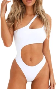 SherryDC Women's Sexy Cutout One Shoulder High Cut Cheeky 1 Piece Swimsuit - Picture 1 of 5