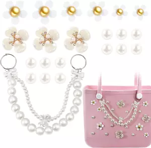 Charms per Bogg Bag - Catene di perle e ciondoli con fiori, 22 pezzi - Foto 1 di 12