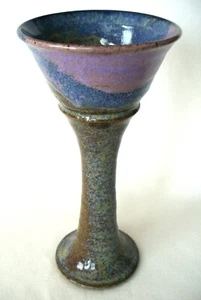 NEW~Signed~STUDIO~Hand Thrown~PEDESTAL~Pottery~9"~CHALICE~Goblet~CANDLE HOLDER - Picture 1 of 16