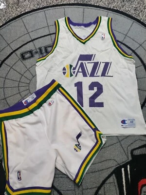 John Stockton Utah Jazz authentic Champion jersey & shorts,  flaws, see photos - Image 1 of 4