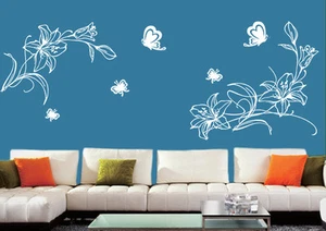 Wandtattoo  Blumen Blumenranke wandaufkleber Schmetterlinge wpf14 wandtatoo - Picture 1 of 1