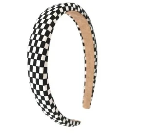 Checkered Plaid Headband Black White Hair Accessory for Women Girls Party Use - Picture 1 of 5