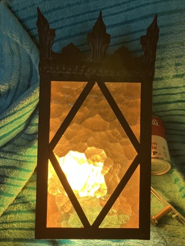Vintage 50's Tudor Gothic Black Amber Glass Outdoor Sconce Wall Light #4 Cover