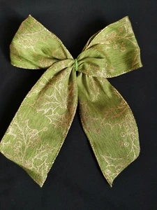 Green Gold HOLLY Wire Bow Wedding Xmas Christmas Present Wreath Gift Decoration - Picture 1 of 3