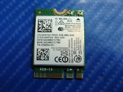 Dell Latitude 14" E7450 Genuine Laptop Wireless WIFI Card K57GX 7265NGW GLP* - Image 1 of 2