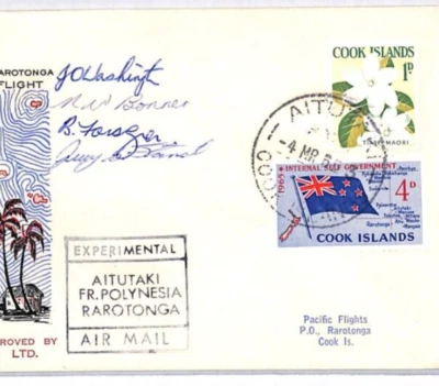 ОСТРОВА КУКА Воздух 1966l Обложка ЭКСПЕРИМЕНТАЛЬНЫЙ ПОЛЕТ Раратонга Аитутаки С ПОДПИСЬЮ YS284 - Изображение 1 из 4