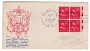 #805-EE Presidential Series John Adams 1938 FDC - Planty #6 Fidelity - Picture 1 of 2