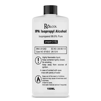 RALCO Isopropyl Alcohol 99.9% PURE Isopropanol Lab Grade Rubbing IPA Disinfectant100ML