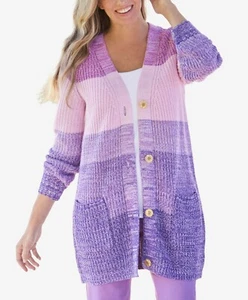 Woman Within Plus Size Purple Orchid Ombre Shaker Knit Cardigan Size 3X(30/32) - Picture 1 of 17